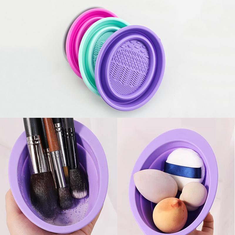 Beauty Makeup Salon - ソフトシリコーン化粧ブラシクリーナー折りたたみパウダーパフクリーニングボウルアイシャドウブラシ洗浄クリーンマット美容ツールスクラバーボックス
