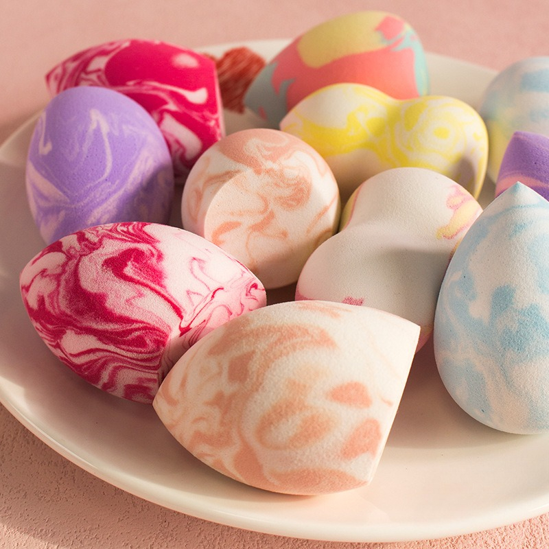 Beauty Makeup Blender - 超ソフトで弾力のある大理石模様のメイクアップスポンジ、ラテックスフリー、ウェット＆ドライ両用、ティアドロップ型の化粧パフ、ビューティーメイクアップブレンダー
