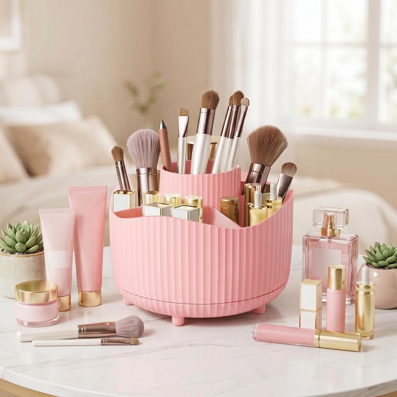 Beauty Kiss Makeup - 360 ° 回転式メイクアップツール収納ボックスデスクトップオーガナイザー化粧ブラシホルダー口紅眉毛ペンシルホルダージュエリーコンテナ
