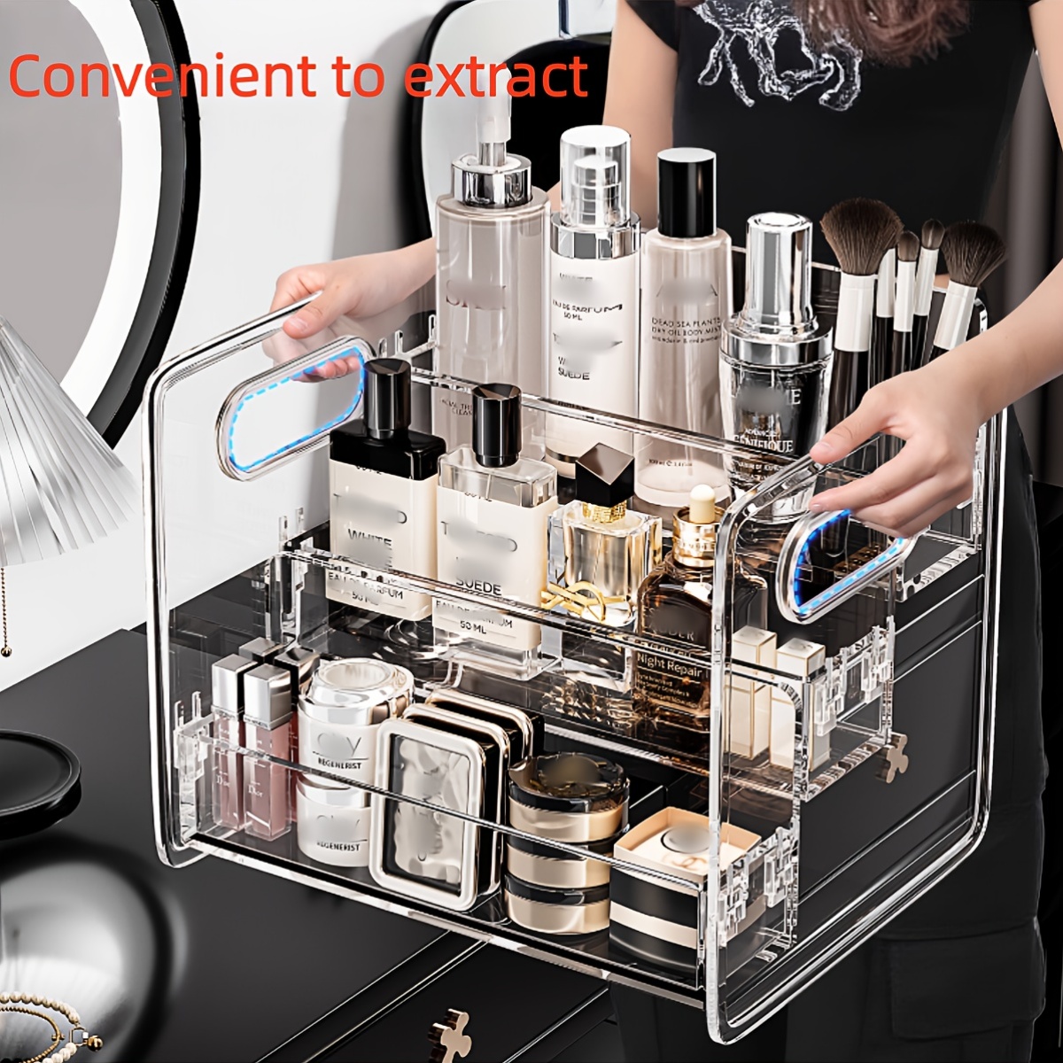1個入りデスクトップ化粧品オーガナイザー アクリル製透明斜め - Beauty Kiss Makeup のレビューと価格